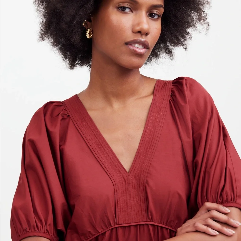 Madewell Puff-Sleeve Mini Dress in Poplin - Picture 2 of 6